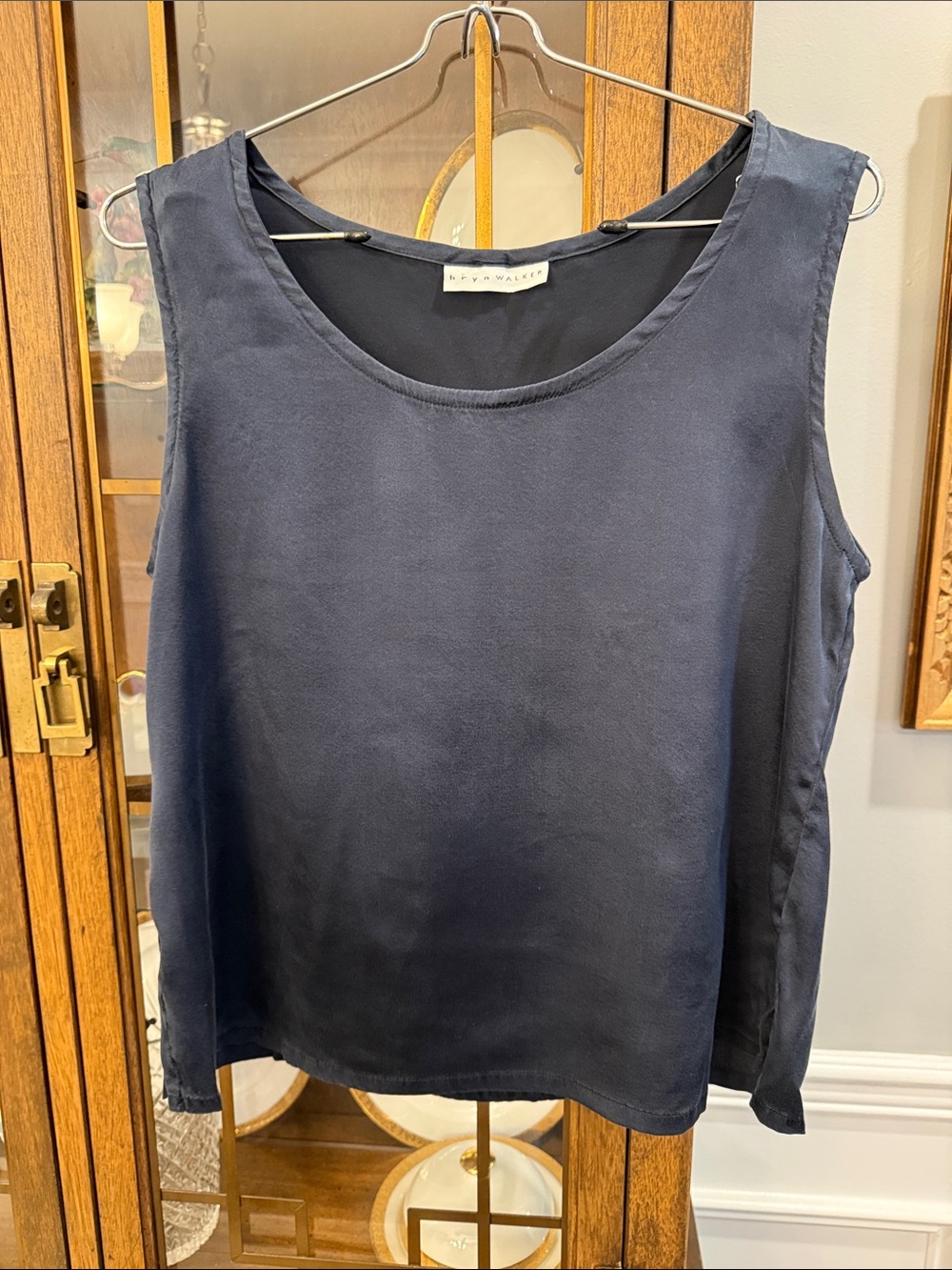 bryn Walker Dark Navy Silk Scoop Neck Tank